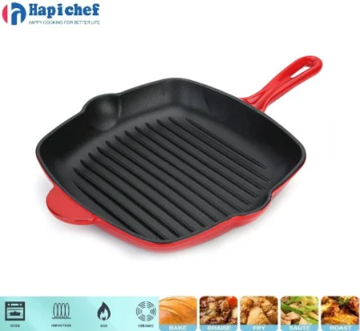 Kitchen Utensils Outdoor Cookware Square Cast Iron Skillet Grill Pan